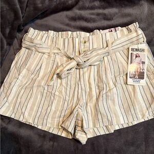 Rewash High-Waist Striped Tie-Belt Shorts - Cream & Blue